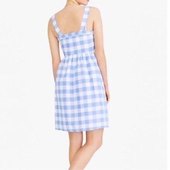 J. Crew Factory Gingham Plaid Button Front Linen Sun Dress Blue White Size XS/2 - Picture 2 of 8